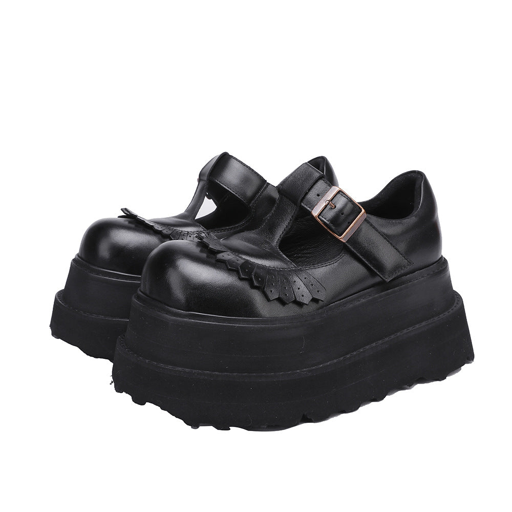Women's Cowhide Platform Muffin Height Increasing Small Versatile Women's Shoes