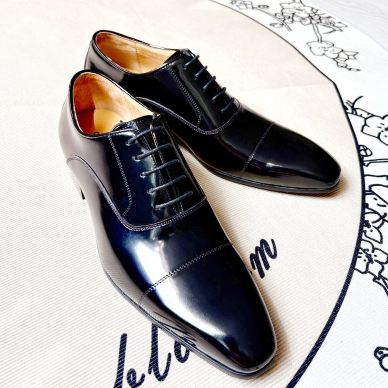 Men's Slit Beads Glossy Genuine Formal Oxford Men's Business Leather Shoes