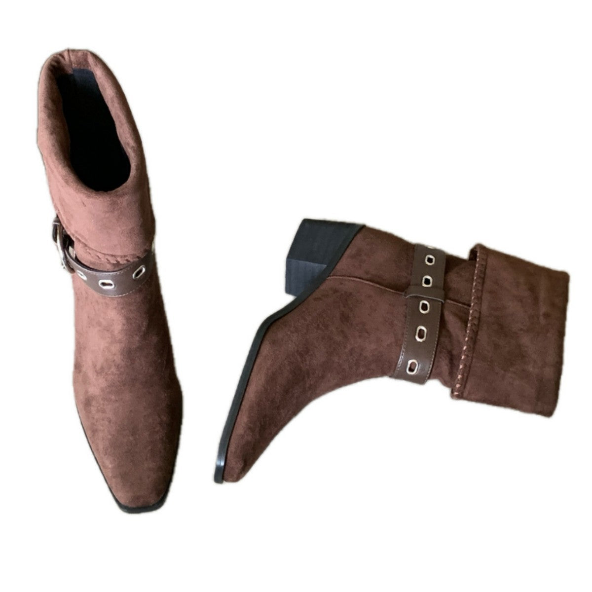 Women's Knight Vintage Suede Northwest Style Cowboy Square Toe Chunky Women's Leather Boots