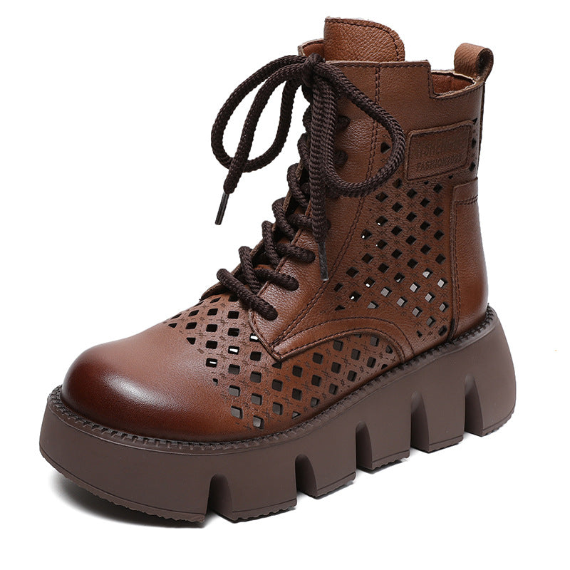 Women's Summer Retro Hole Zipper Platform Ethnic Sandals