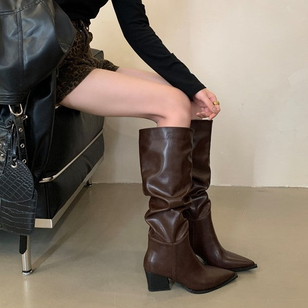 Long Female Tube Tail Thick-soled British Style Soft Pointed Women's Leather Boots