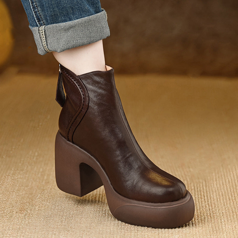 Waterproof Platform Round Head Ankle Female Soft Comfortable Women's Leather Boots