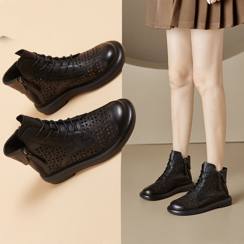 Women's Spring Hollow Martin Short Fashion Retro Style Side Zipper Low Men's Shoes
