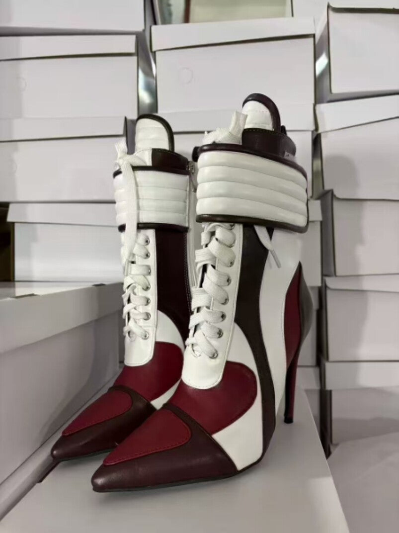 Women's Matching Pointed Sports Style Stiletto Large Size Ankle Women's Leather Boots