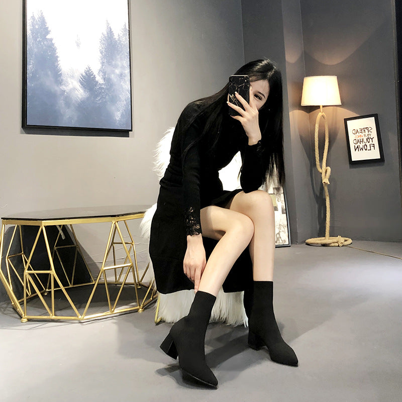 Women's Elastic Socks Chunky Ankle Plus Size Boots