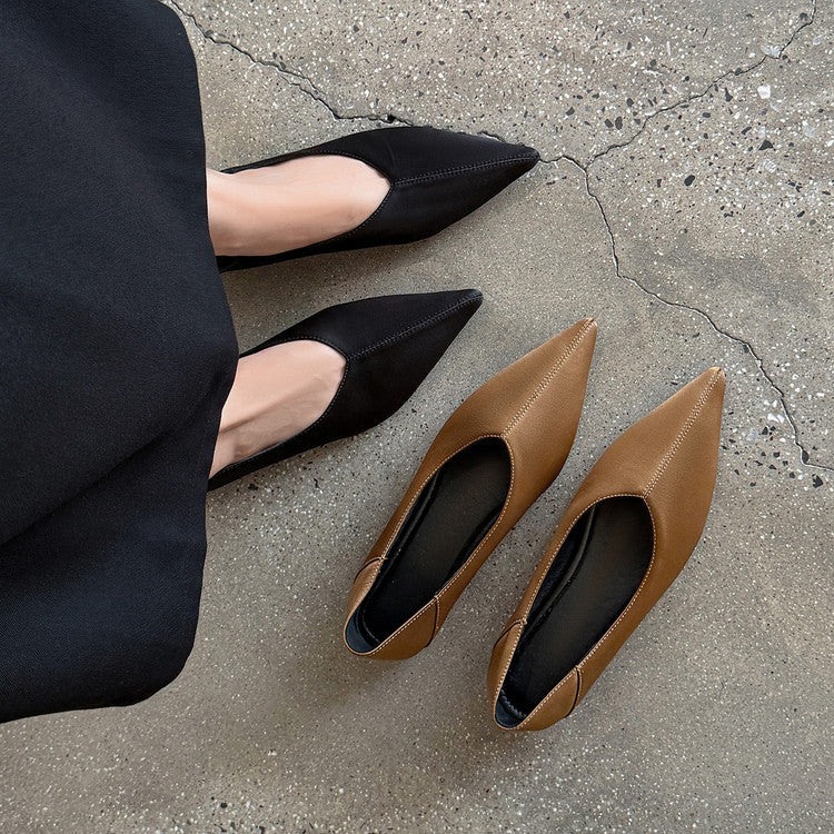 Women's Satin Pointed Toe Low-cut Low Solid Color Women's Fashion Shoes