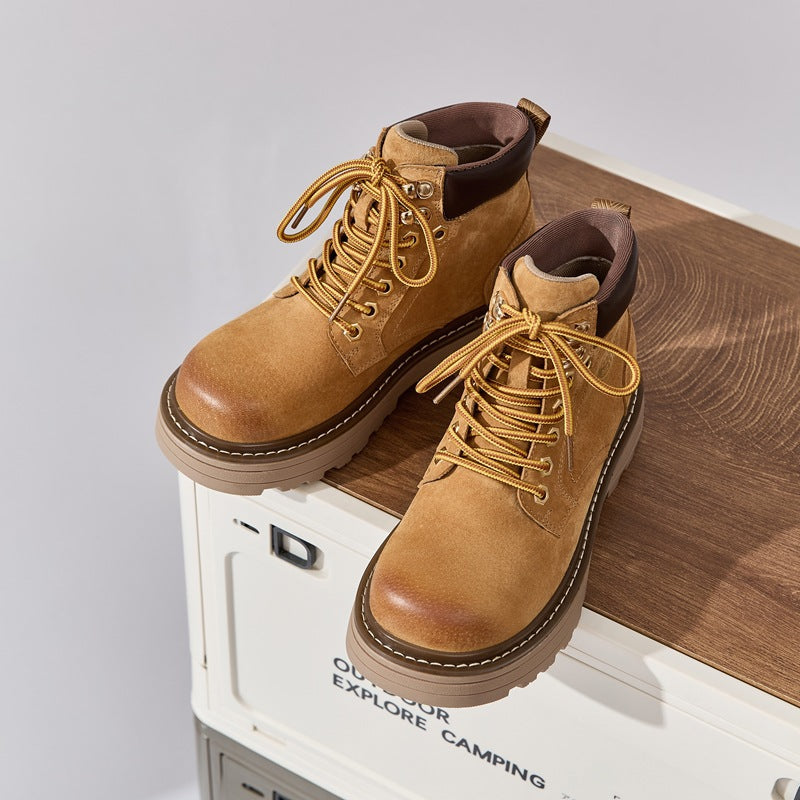 Wang Worker Couple Outdoor Travel Height Increasing Insole Platform Women's Leather Boots