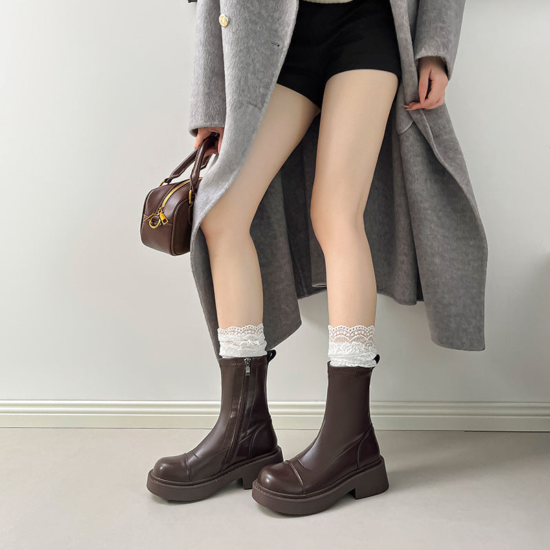 Women's Thick Bottom Side Zipper Knight Simple Skinny Women's Leather Boots