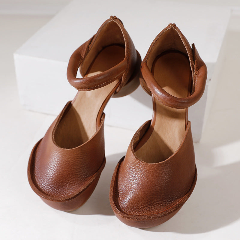 Women's Chunky Back To Ancient Times Handmade Soft Bottom Comfortable Heels