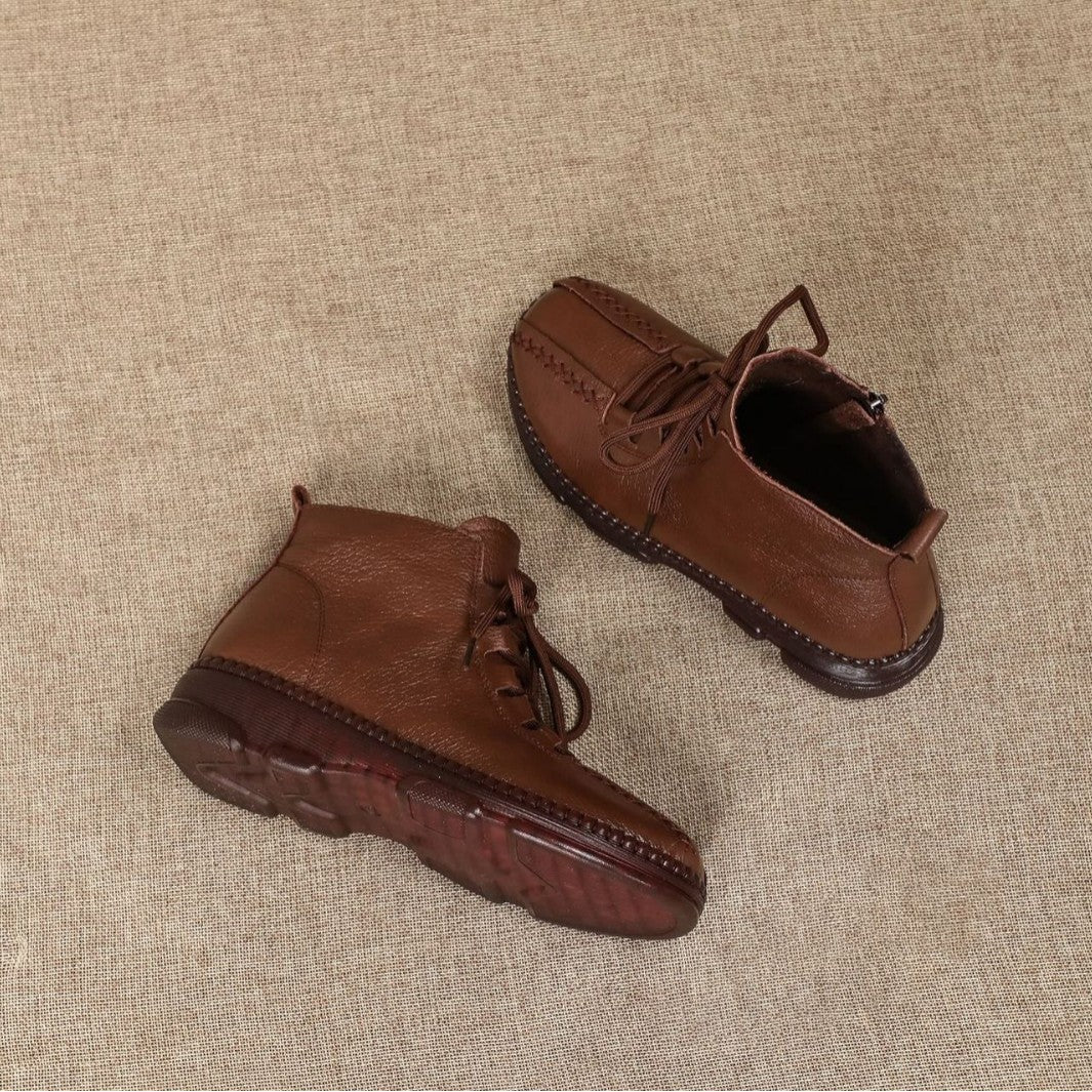 Women's Fleece Lined Padded Warm Keeping Mother's Soft Bottom Waterproof Fashion Women's Leather Boots