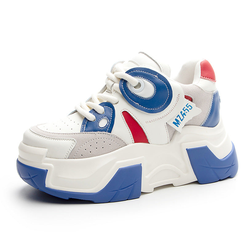 Women's Black White Height Increasing Insole Platform Dad Sneakers