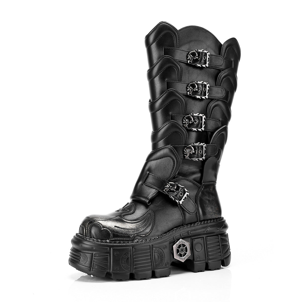 High Motorcycle Platform Female Punk Riding Women's Leather Boots