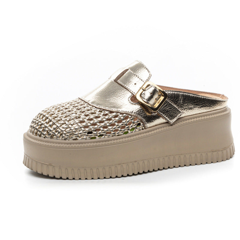 Women's Summer Outdoor Hole Thick Bottom Toe Cap Flat Slippers