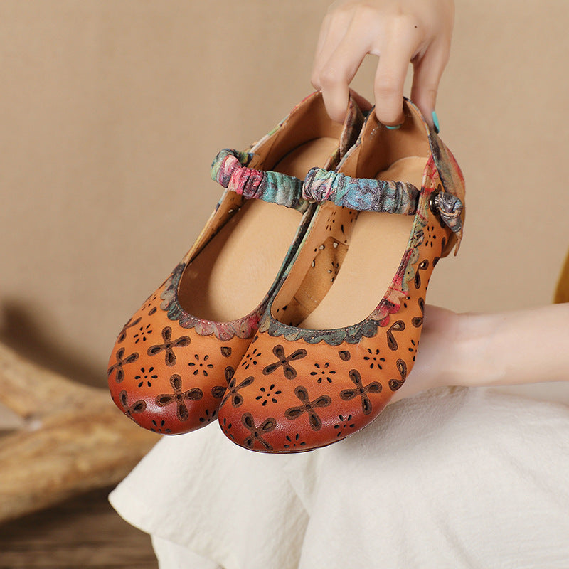 Women's Handmade Retro Low Round Toe Hollow Women's Casual Shoes