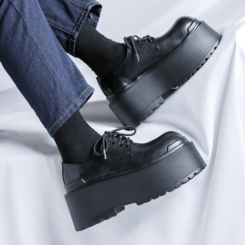 Men's Thick Bottom Derby Big Head British Men's Casual Leather Shoes