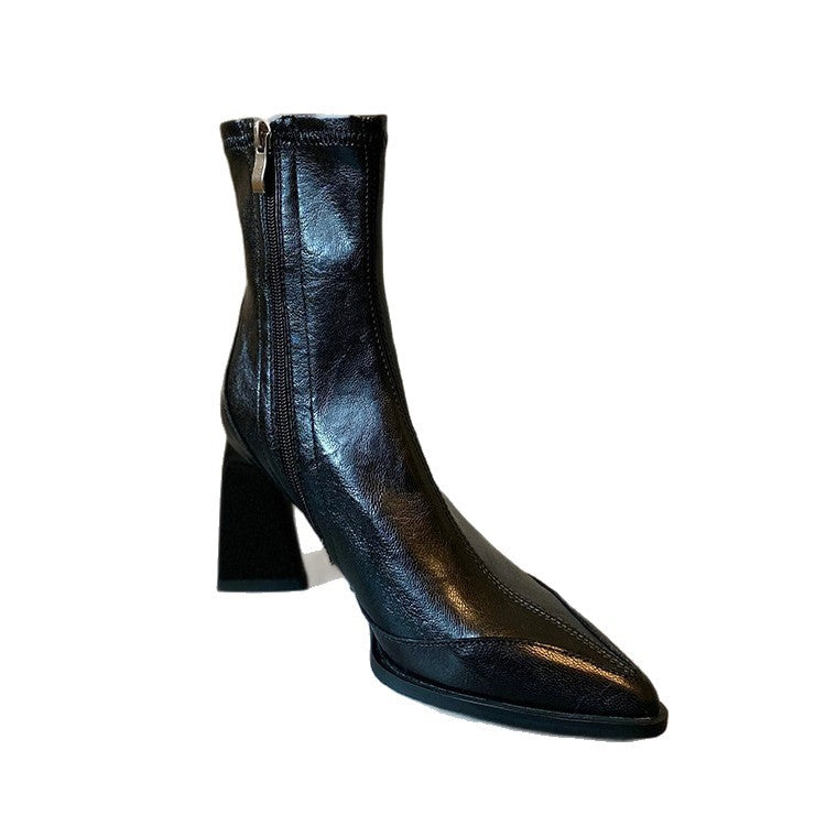 Women's French Style Skinny High Martin Temperament Short Women's Leather Boots