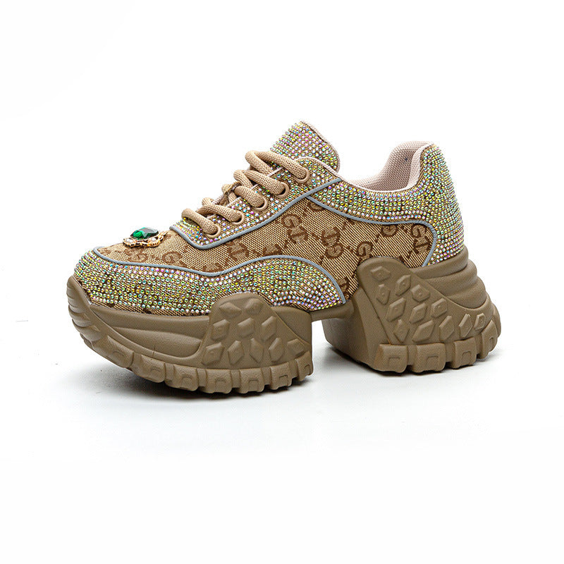 Women's Platform Height Increasing Rhinestone Denim Korean Women's Casual Shoes