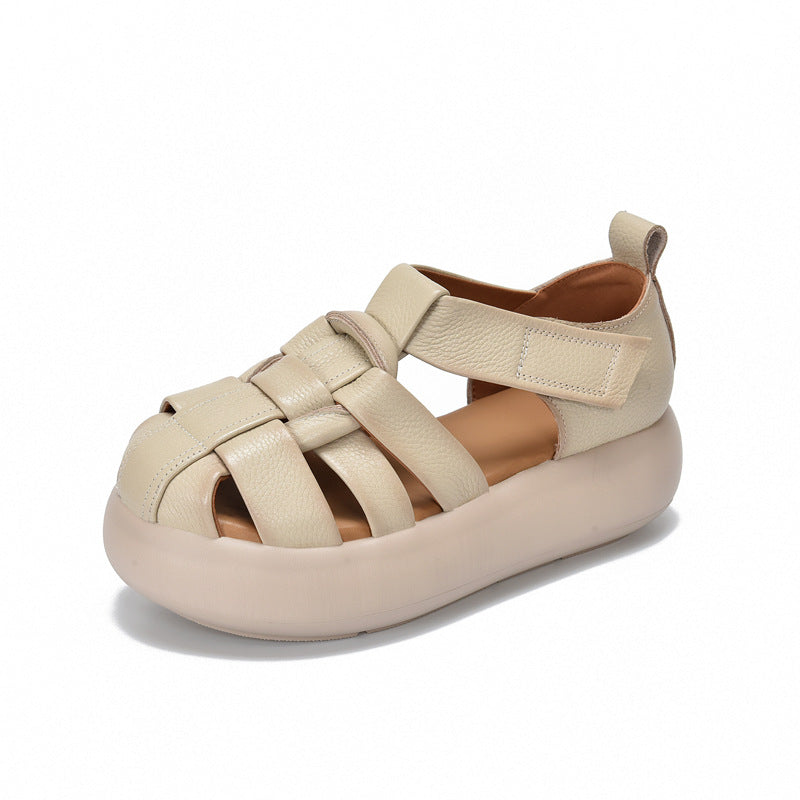 Women's Lightweight Genuine Closed Toe Summer Cowhide Roman Platform Sandals