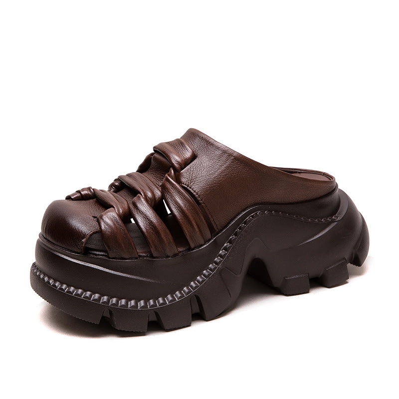 Women's Retro High-rise Layer Cowhide Outdoor Lightweight Slippers