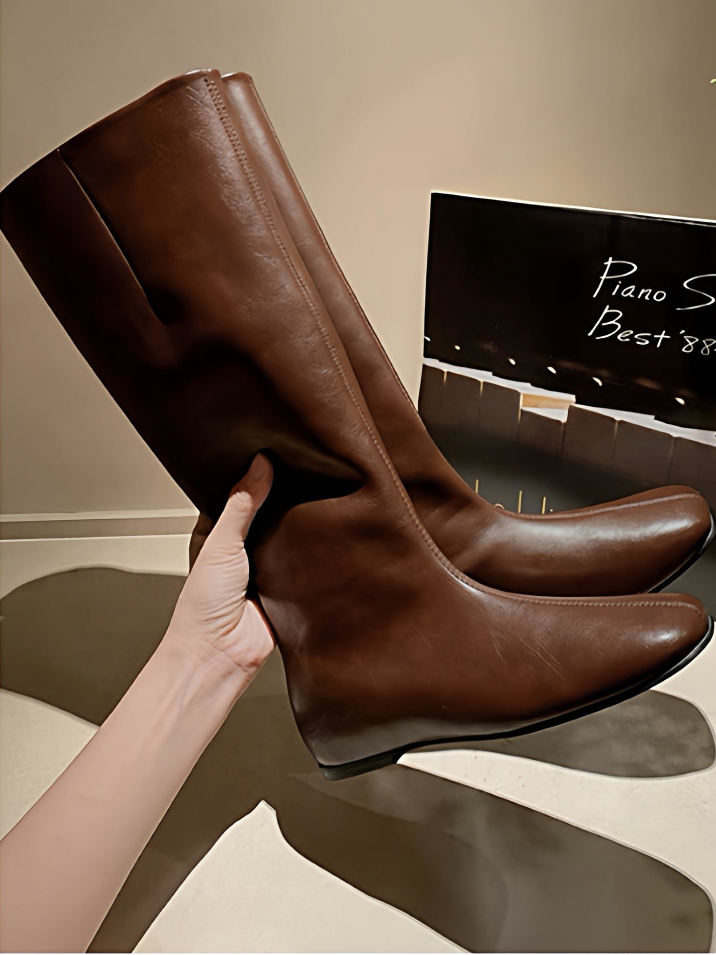 Below The Knee Korean Style British Knight Slim Fit Veet Boots