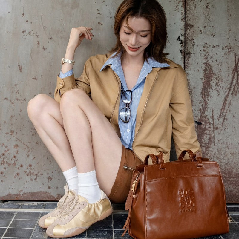 Women's Genuine Sier Retro German Training Flat Argan For Early Women's Casual Shoes
