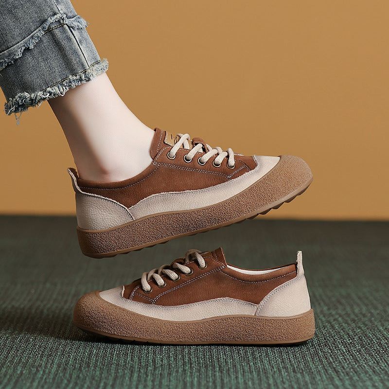 Women's First Layer Cowhide Vintage Skateboard Red Women's Shoes