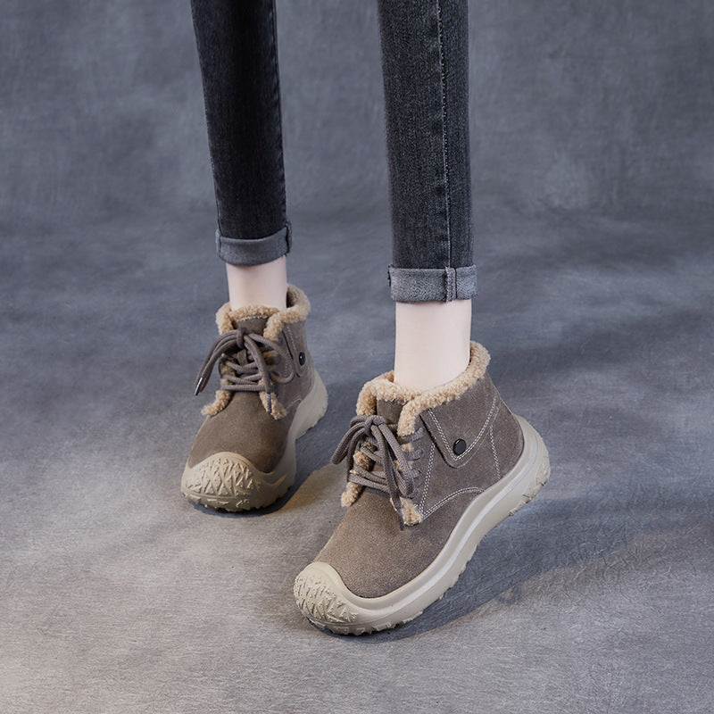 Women's Top Layer Cowhide Matte Thick Bottom Snow Boots