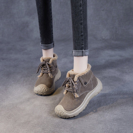 Women's Top Layer Cowhide Matte Thick Bottom Snow Boots