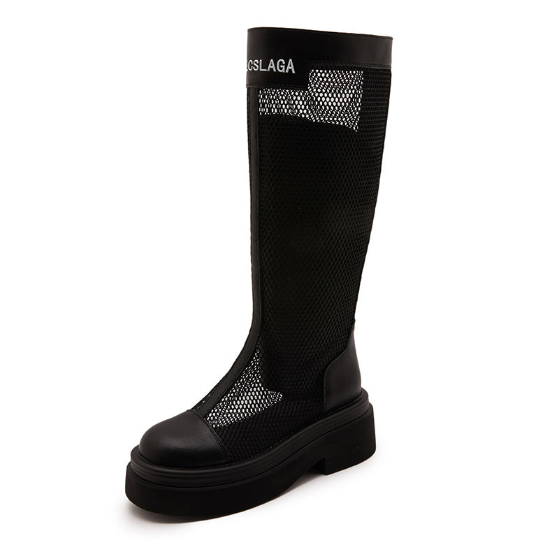 Women's Thick-soled Mesh Fashionable Thin Breathable Knee-length Summer High Women's Leather Boots