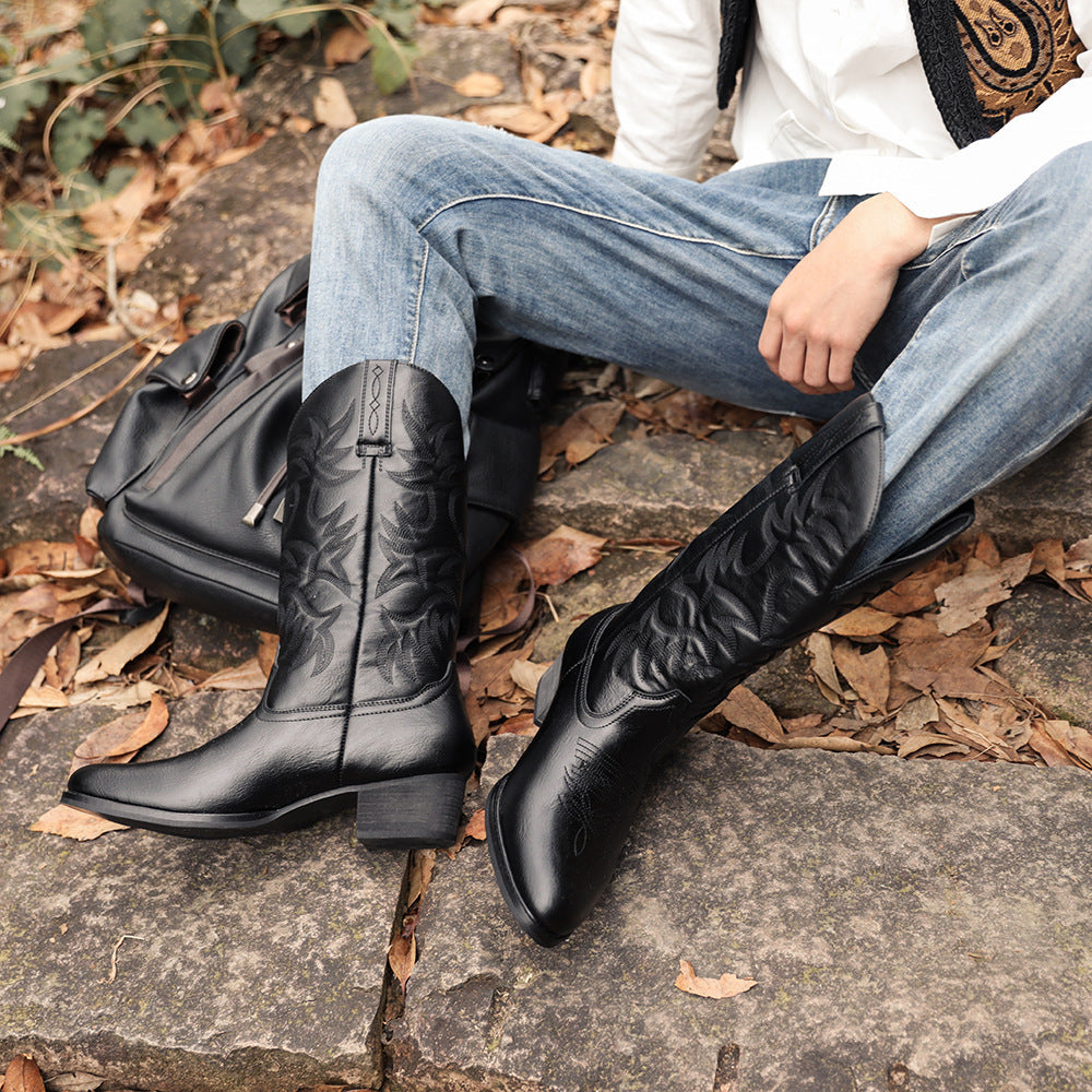 Men's High Wooden Root Love Tube Western Boots