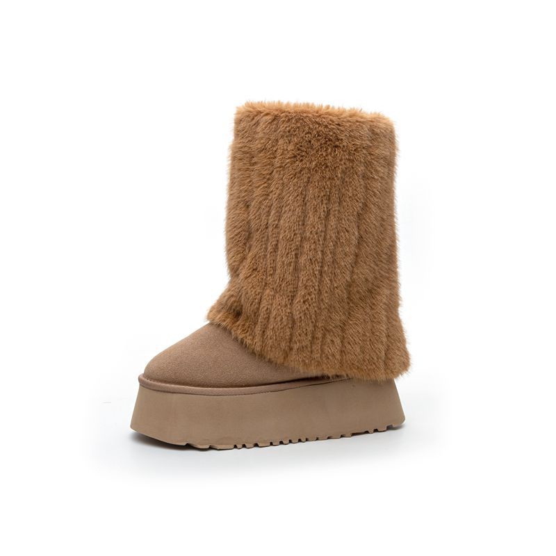 Fox Fur Height Increasing Insole Rubber Snow Boots