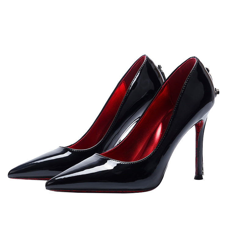 Gold Truncheon High Patent Stilettos Black Not Tired Footprints Heels