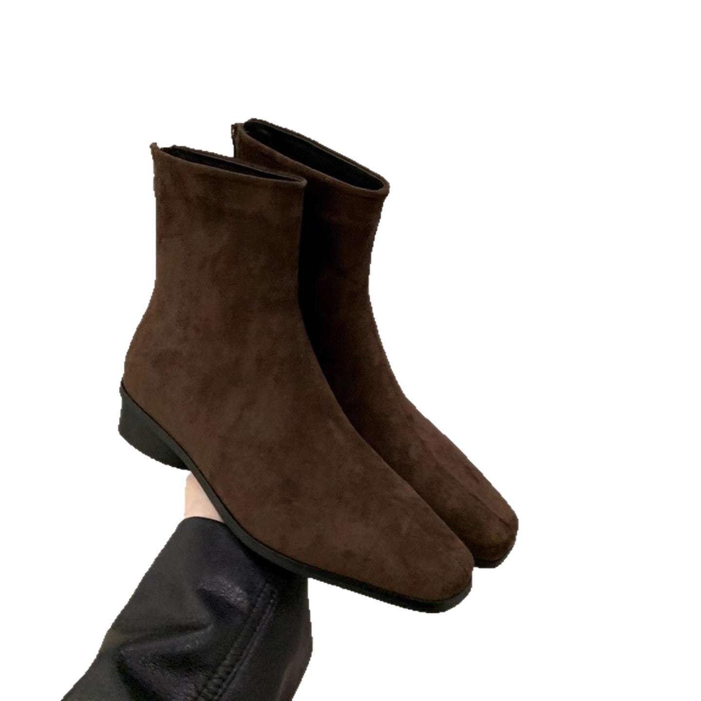 Women's Cowhide Ankle Female Square Toe Suede Korean Style Small French Women's Leather Boots