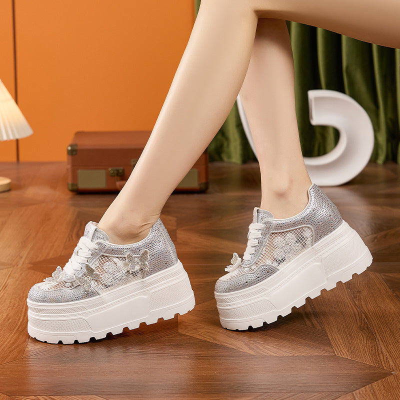 Women's Platform White Height Increasing Insole Breathable Casual Shoes