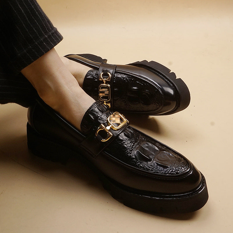 Men's Leisure Slip On Breathable Working Wedding Thick Sole Brogue Height Leather Shoes