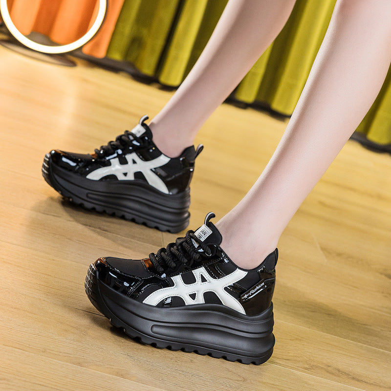 Women's Autumn Flat Bottom Wedge Platform Thick Hidden White Heels