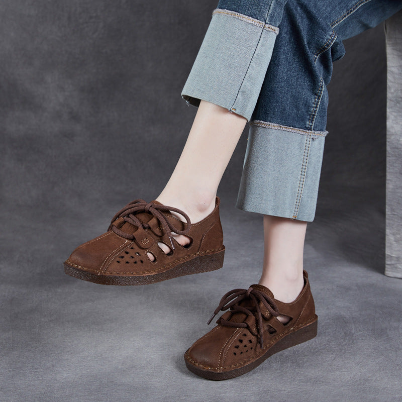 Women's First Layer Cowhide Hollow Breathable Soft Bottom Women's Shoes