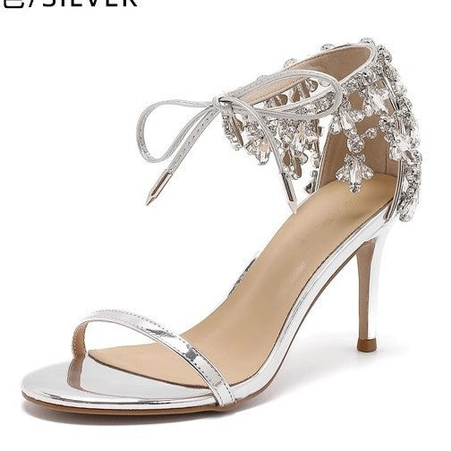 Women's Rhinestone Snake Toe Flip-flops Pointed Summer Super Fairy Sier French High Heeled Sandals