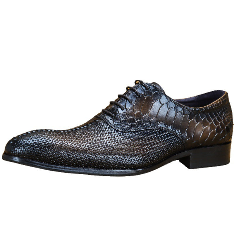 Men's Cowhide Formal Business Pointed Crocodile Embossed Leather Shoes