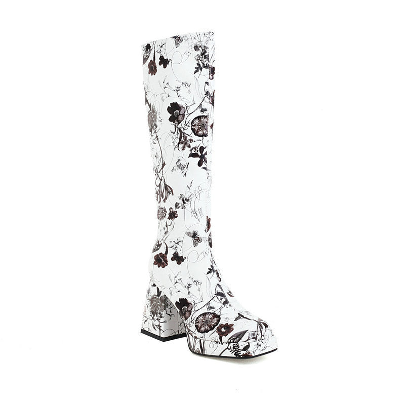 Women's High Leg Embroidered Thick Super Knee-high Long Women's Leather Boots