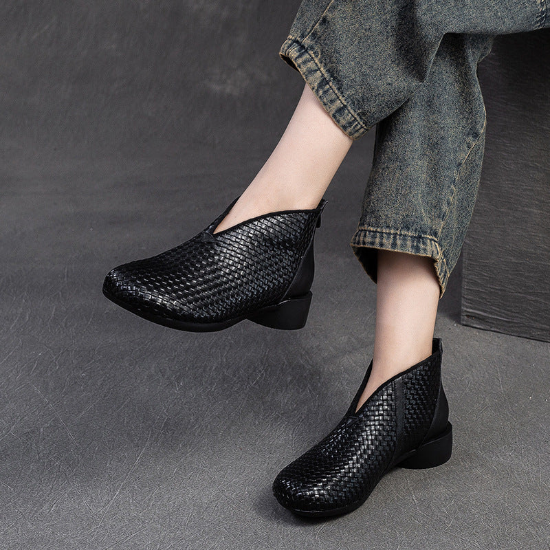 Women's Shu First Layer Cowhide Handmade Weave Vintage Women's Leather Boots
