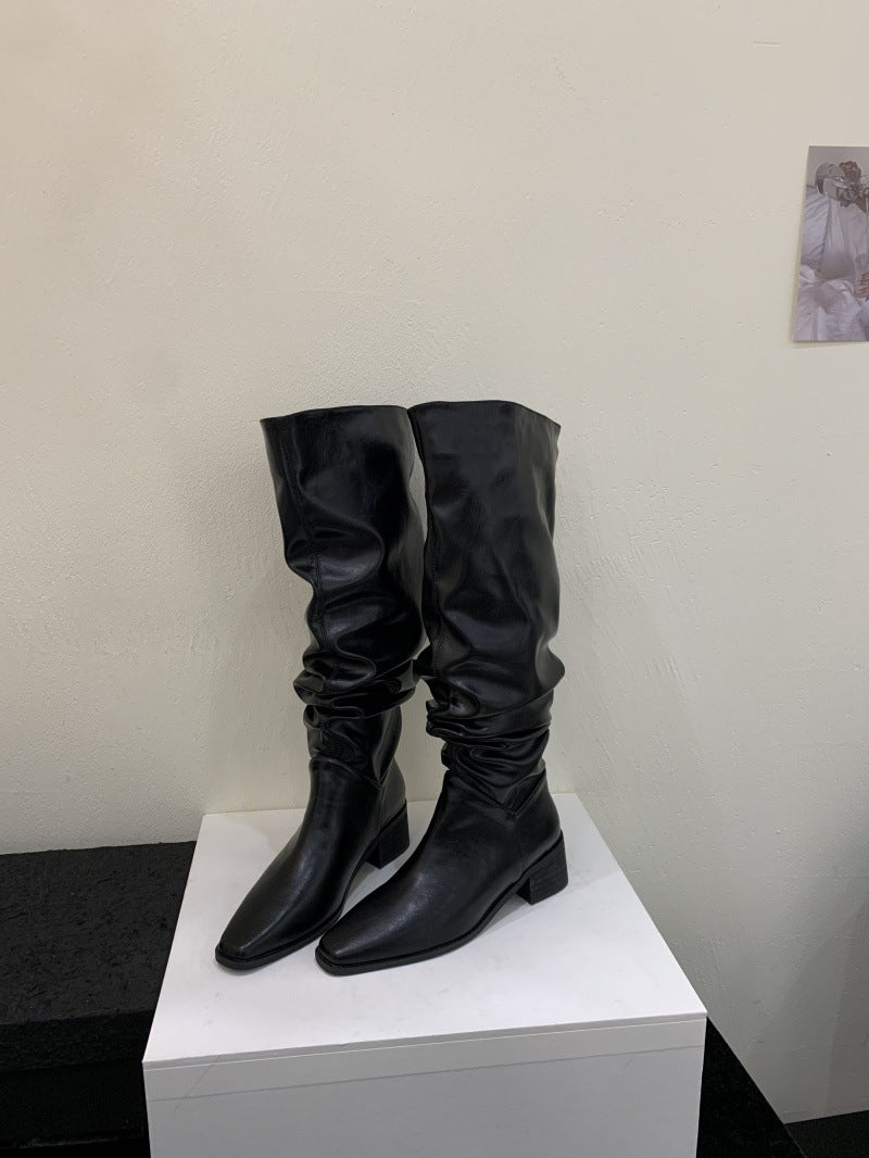 Women's Long Female Chunky Pleated Pile Style Heels