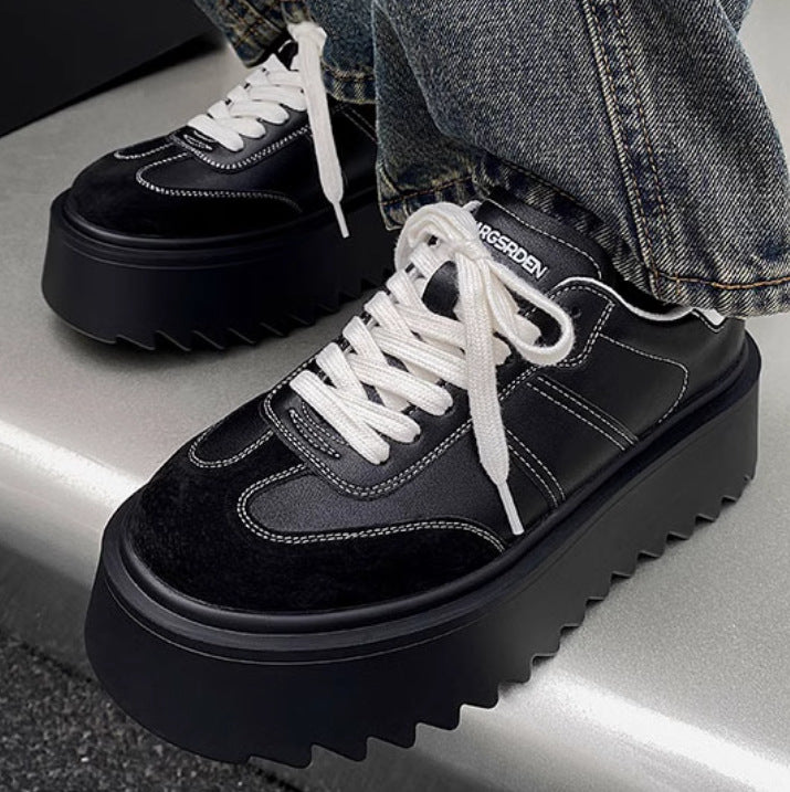 Men's Height Increased Versatile Cowhide Sports Platform Sneakers
