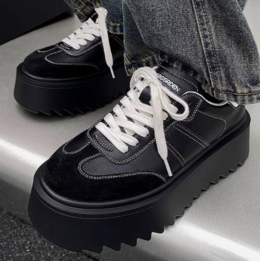 Men's Height Increased Versatile Cowhide Sports Platform Sneakers