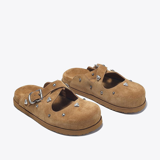 Women's Metal Rivet Toe Box Slip-on Lazy Platform Slippers
