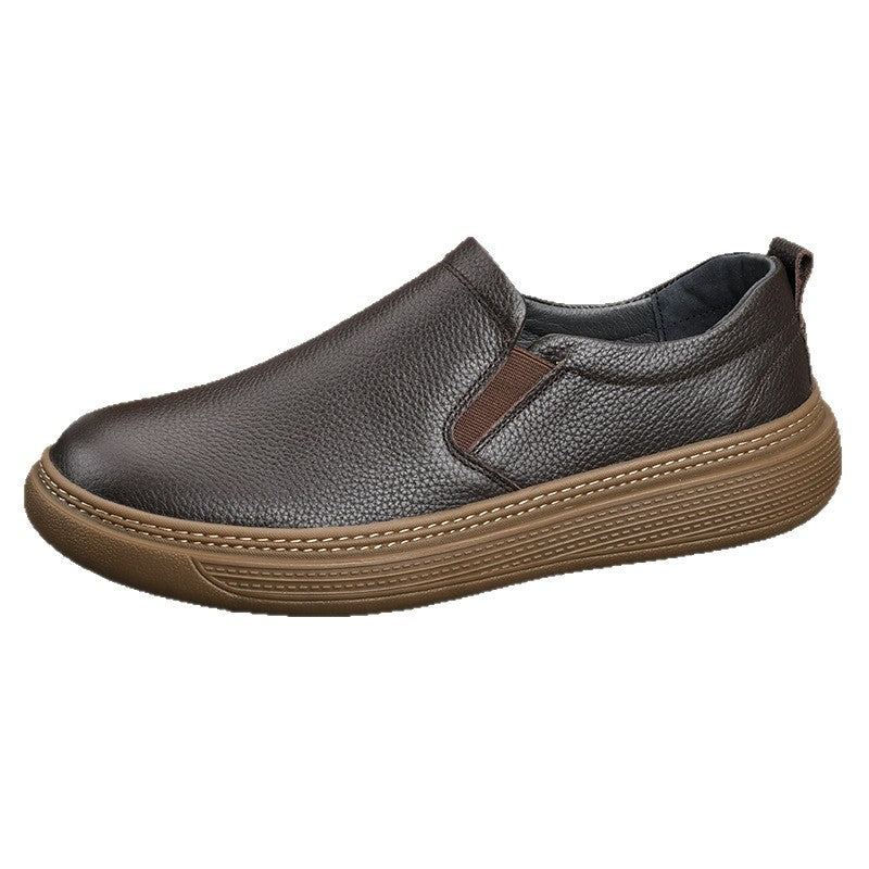 Men's Breathable Soft Bottom Slip-on First Layer Cowhide Men's Casual Leather Shoes