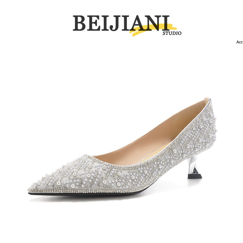 Pearl High Wedding Sense Bridesmaid Bride Women's Fashion Shoes