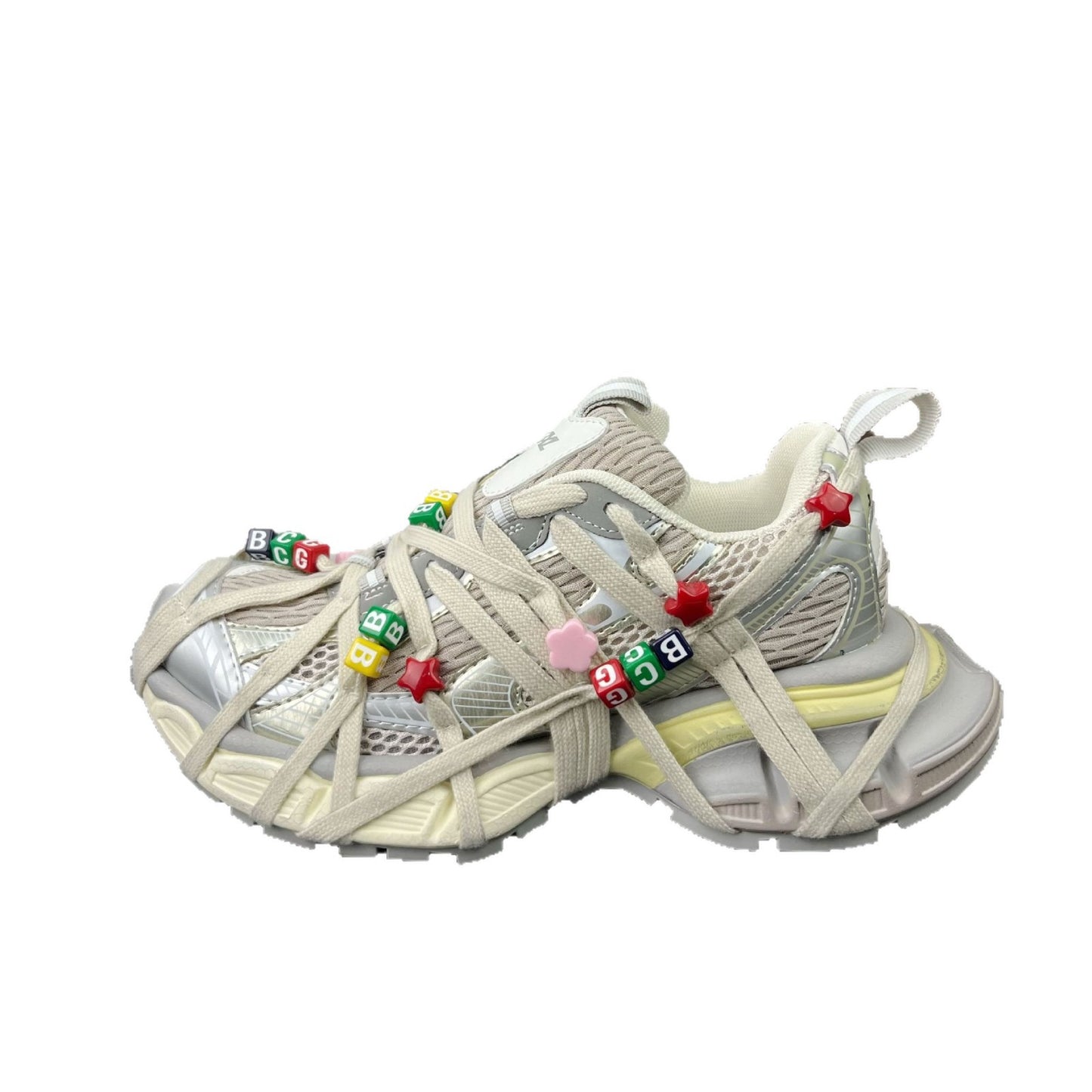 Spring Retro Dad Colorful Flower Beaded Sneakers