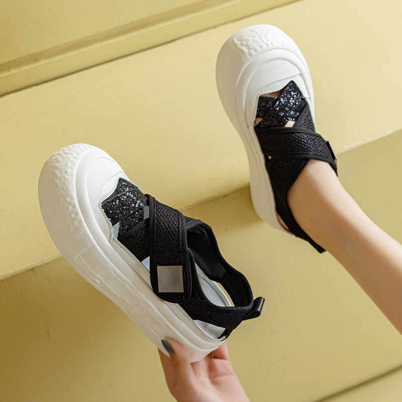 Women's White Hollow Summer Outdoor Velcro Plus Sandals