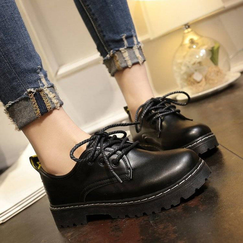 Fleece-lined Autumn Small Female British Style Leather Shoes